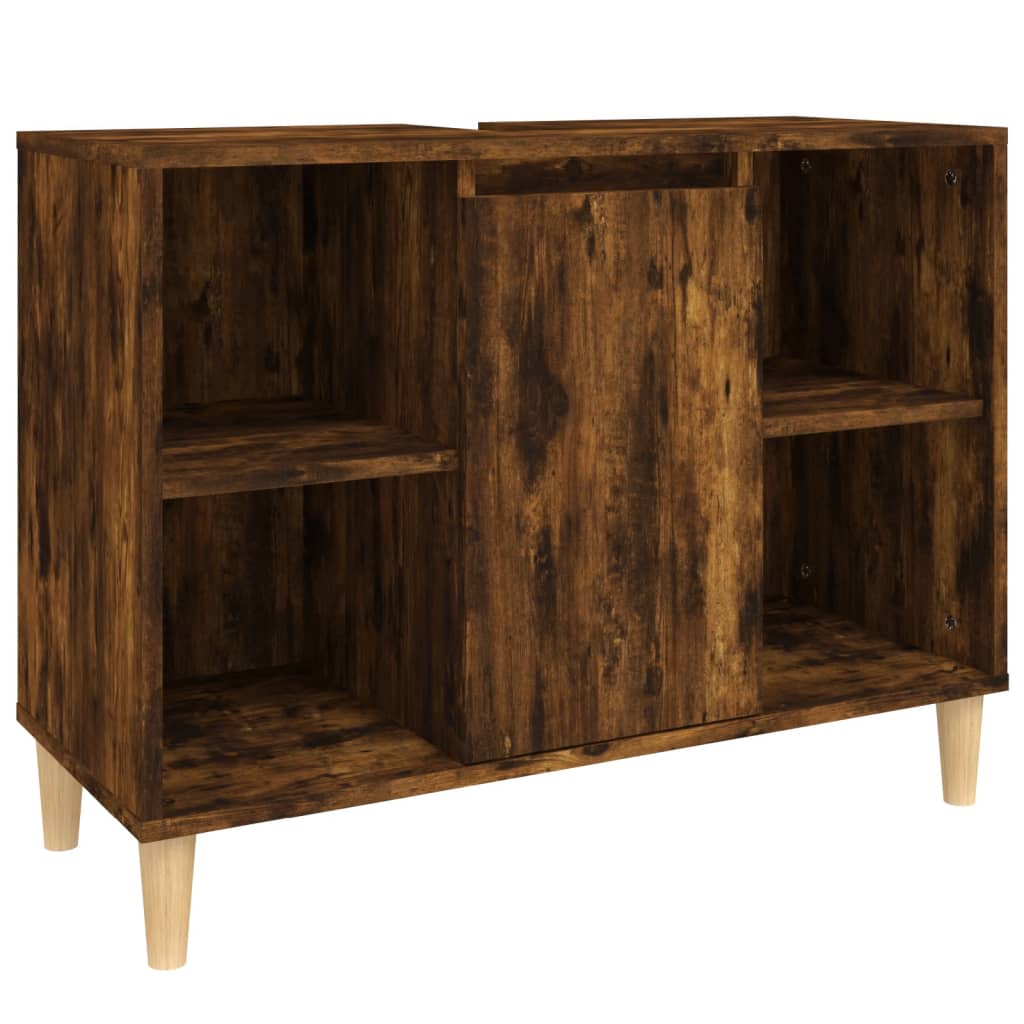 vidaXL Single Door 4 Open Shelf Smoked Oak Bathroom Sink Cabinet - image 2