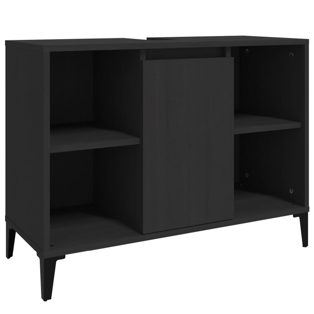 vidaXL Single Door 4 Shelf Black Washbasin Cabinet - image 2