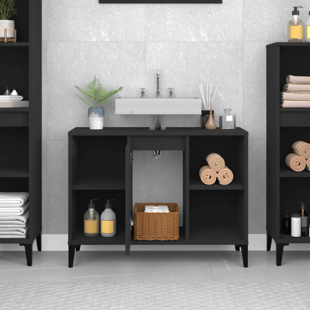 vidaXL Single Door 4 Shelf Black Washbasin Cabinet - image 3