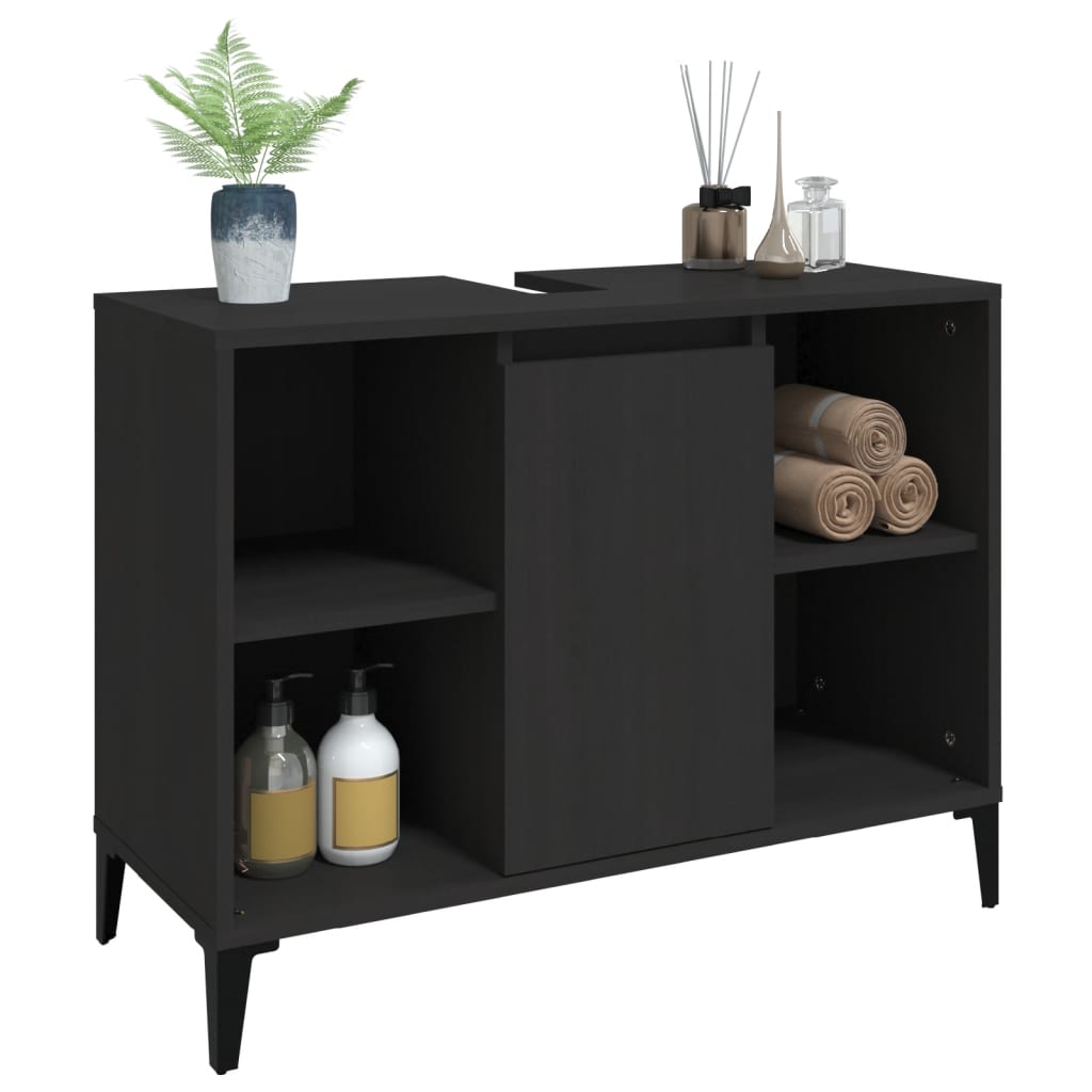vidaXL Single Door 4 Shelf Black Washbasin Cabinet - image 4