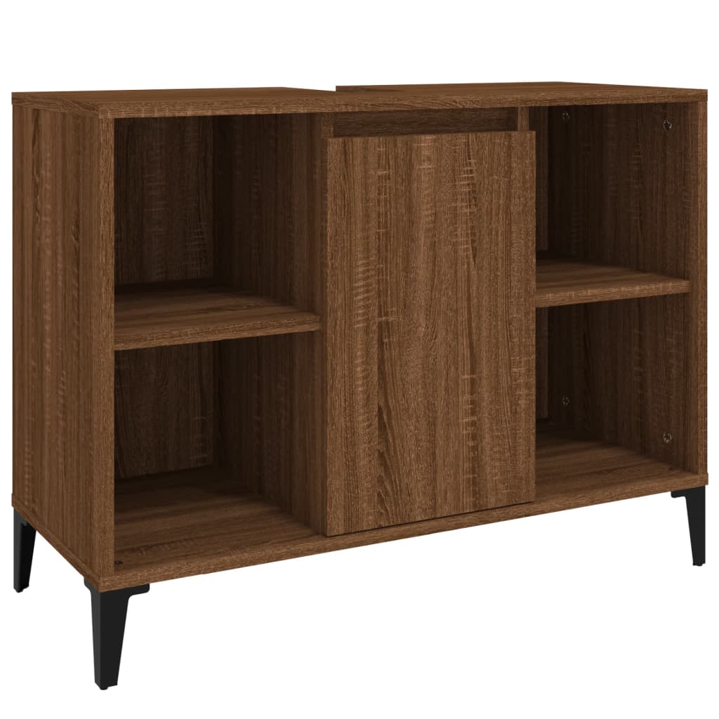vidaXL Single Door 4 Shelf Brown Oak Wood Washbasin Cabinet - image 2