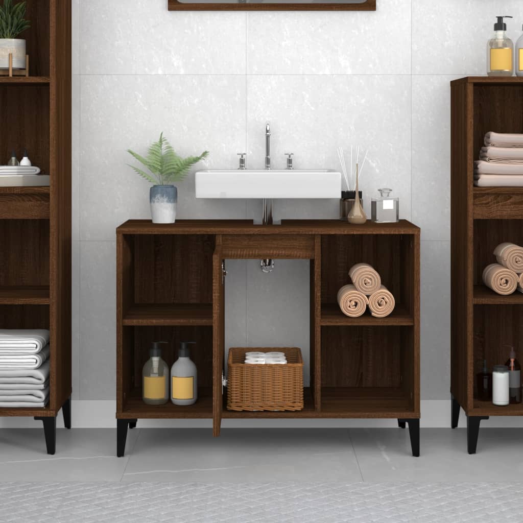 vidaXL Single Door 4 Shelf Brown Oak Wood Washbasin Cabinet - image 3