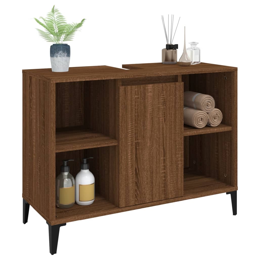 vidaXL Single Door 4 Shelf Brown Oak Wood Washbasin Cabinet - image 4