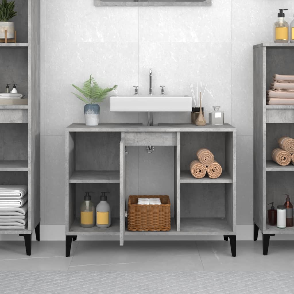 vidaXL Single Door 4 Shelf Concrete Grey Washbasin Cabinet - image 3