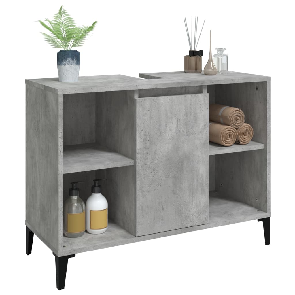 vidaXL Single Door 4 Shelf Concrete Grey Washbasin Cabinet - image 4