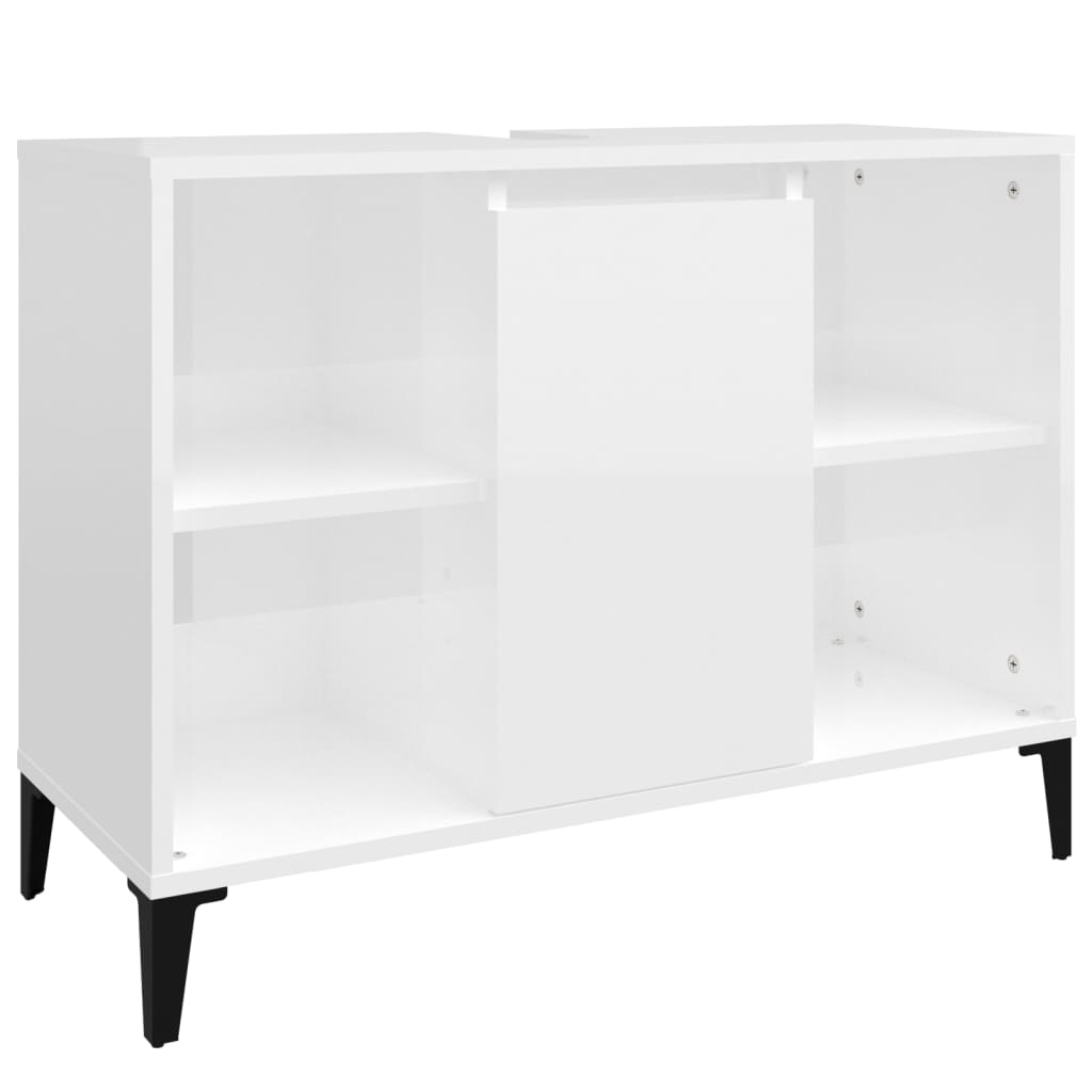 vidaXL Single Door 4 Shelf Gloss White Washbasin Cabinet - image 2