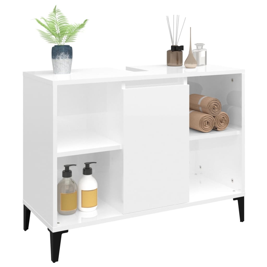 vidaXL Single Door 4 Shelf Gloss White Washbasin Cabinet - image 4