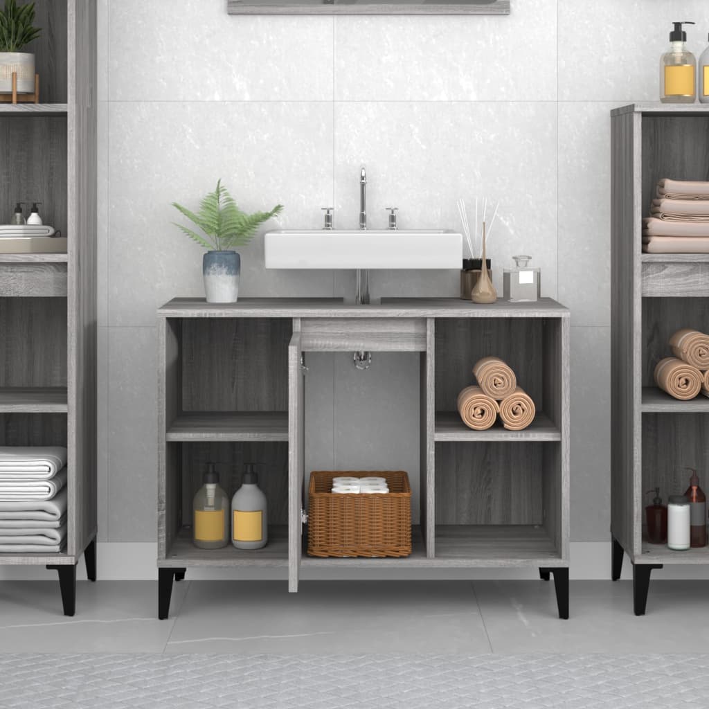 vidaXL Single Door 4 Shelf Grey Washbasin Cabinet - image 3