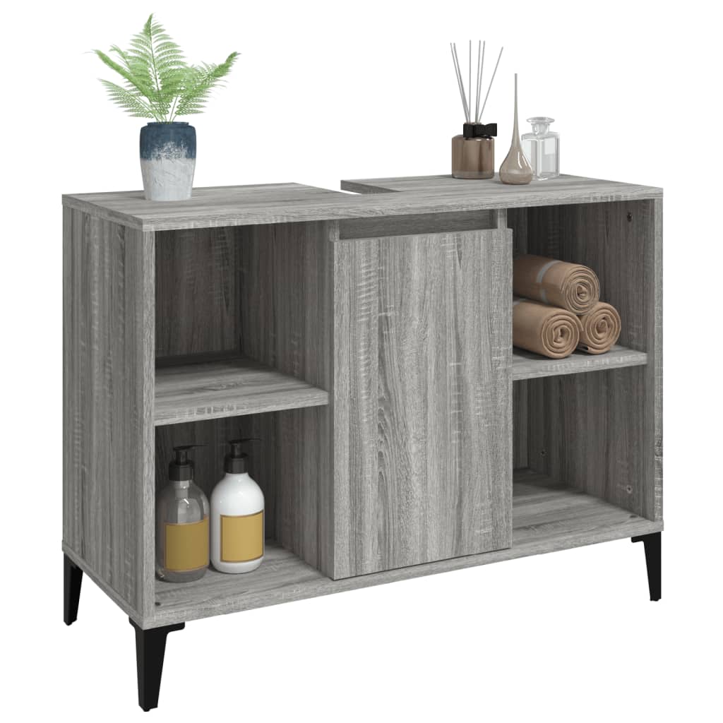 vidaXL Single Door 4 Shelf Grey Washbasin Cabinet - image 4
