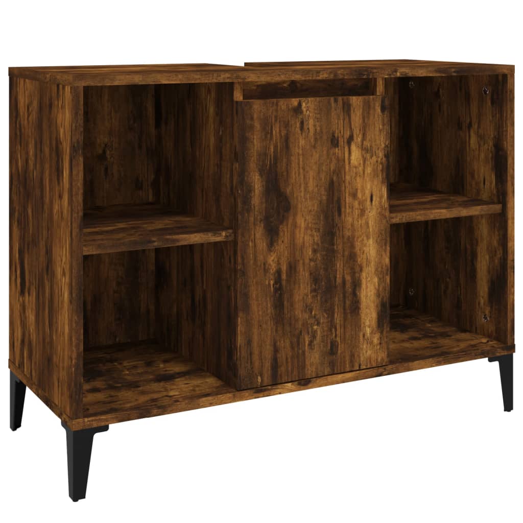 vidaXL Single Door 4 Shelf Smoked Oak Freestanding Under Sink Bathroom Cabinet - image 2