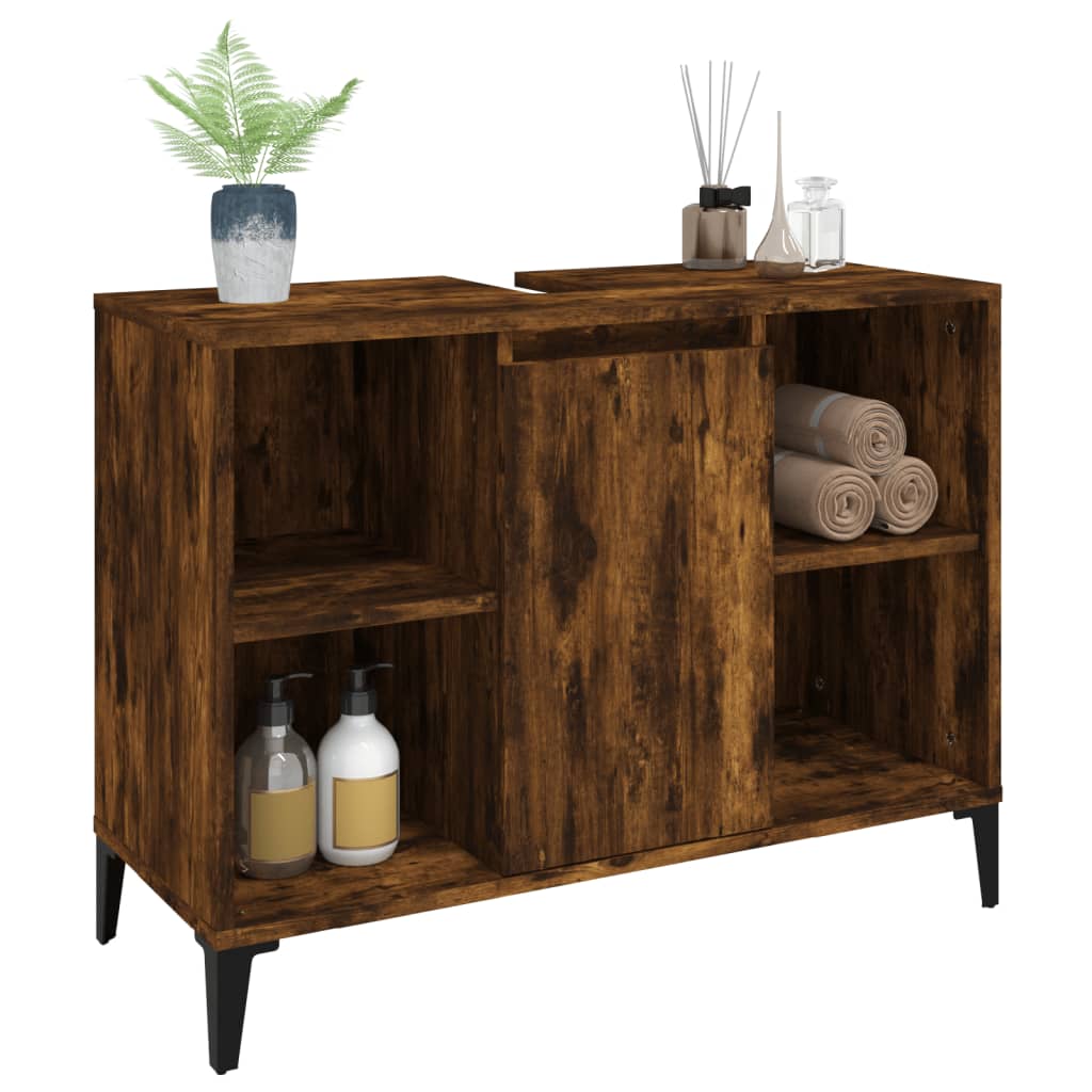 vidaXL Single Door 4 Shelf Smoked Oak Freestanding Under Sink Bathroom Cabinet - image 4