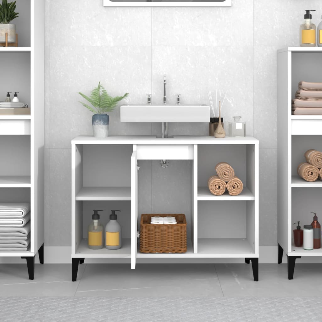 vidaXL Single Door 4 Shelf White Wood Washbasin Cabinet - image 3