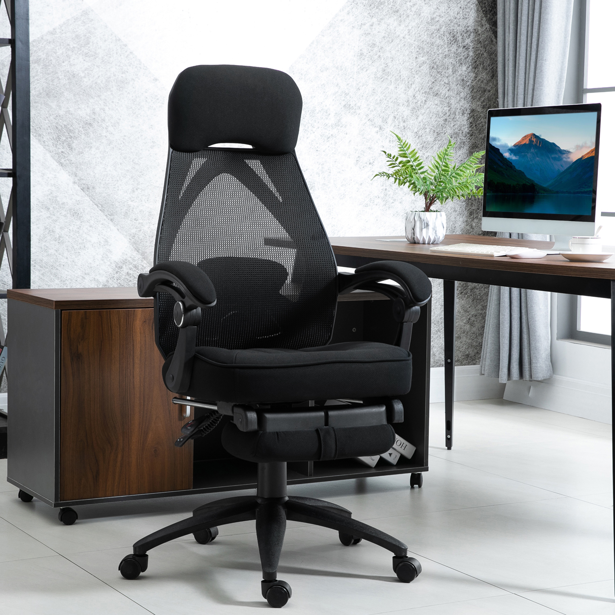 Vinsetto Home Office Chair, Adjustable Lumbar Support, High Back with Headrest & Footrest, Black Aosom UK - image 2