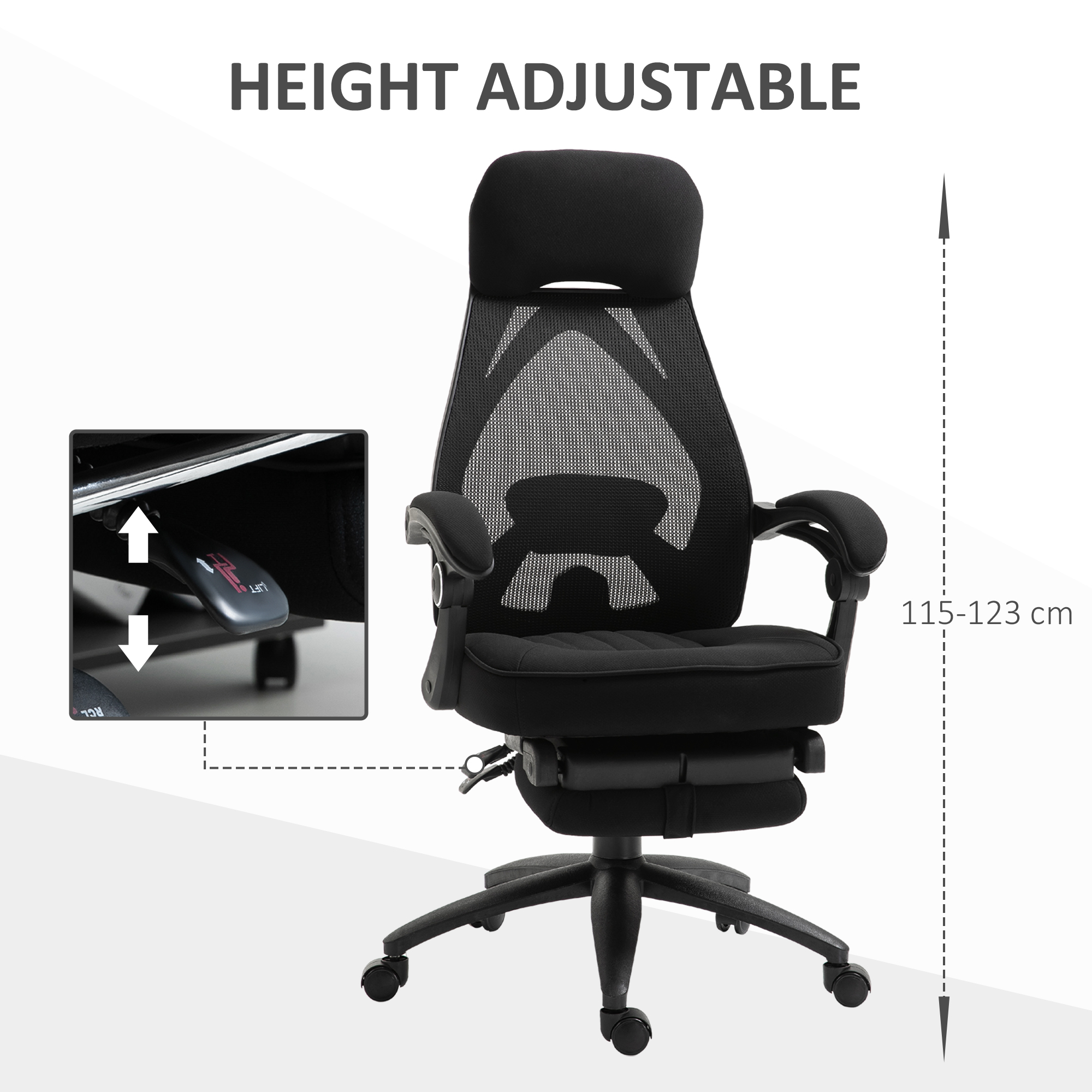 Vinsetto Home Office Chair, Adjustable Lumbar Support, High Back with Headrest & Footrest, Black Aosom UK - image 4
