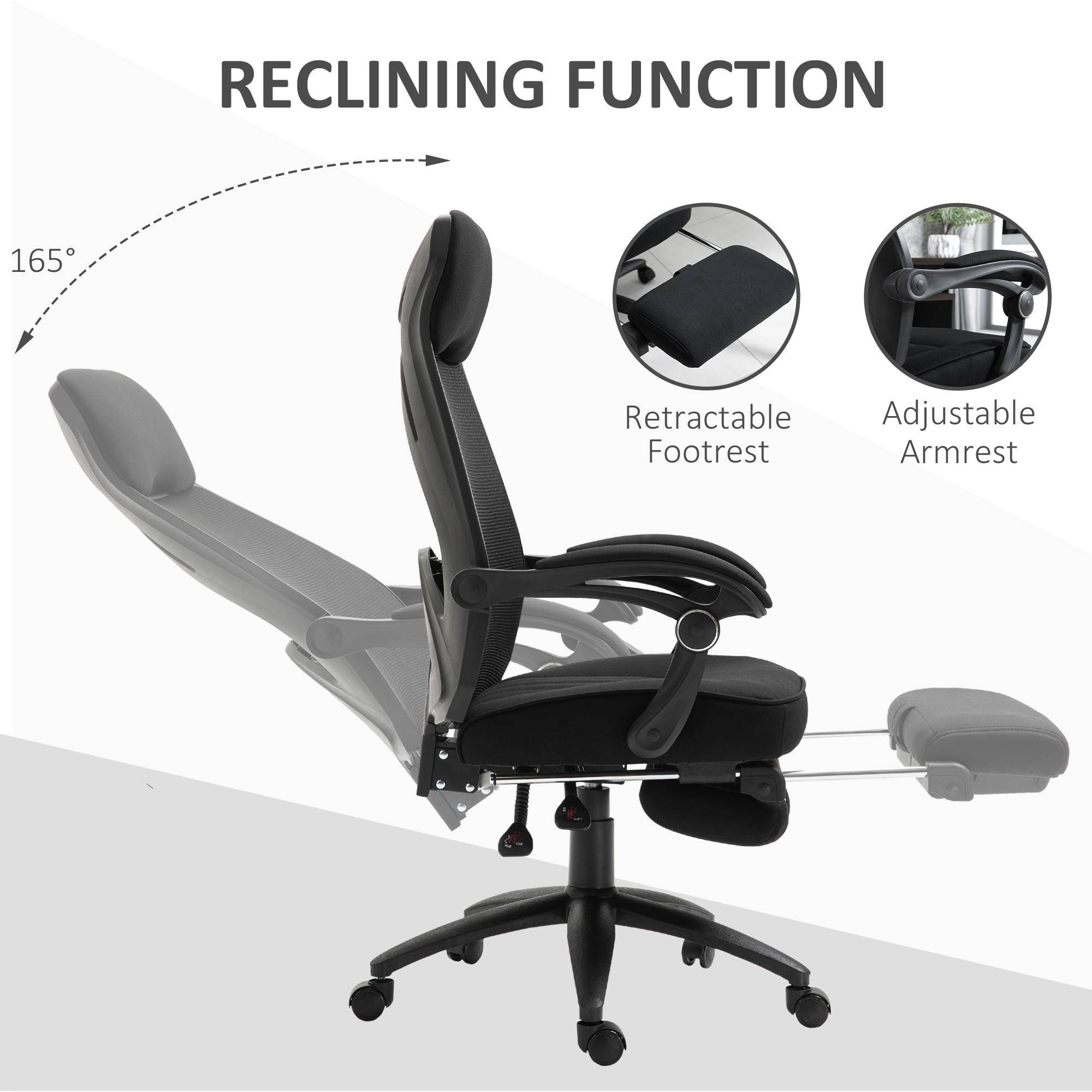 Vinsetto Home Office Chair, Adjustable Lumbar Support, High Back with Headrest & Footrest, Black Aosom UK - image 5