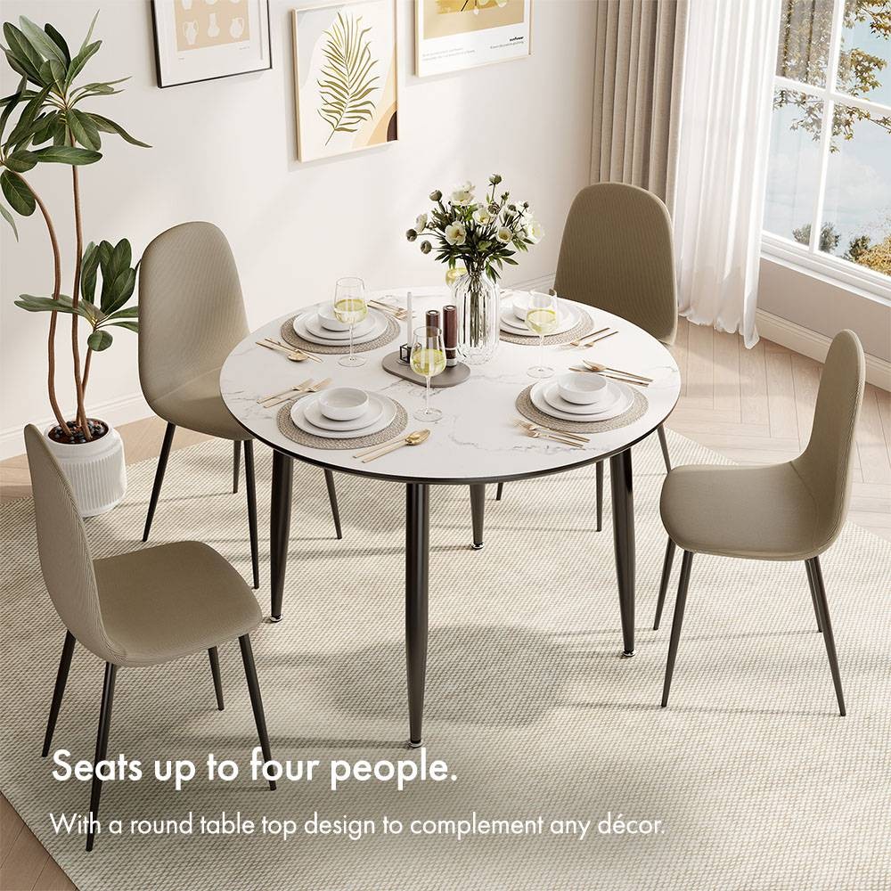 Vonhaus Dining Table & Chairs Set - 4 Seater Dining Table with Cord Chairs Set - Circular White Marble Effect Dinner Table with 4 Chairs - Round - image 4