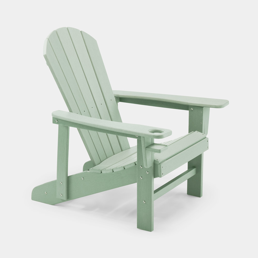 Grey Adirondack chair by VonHaus, featuring a slatted backrest, wide armrests, and a sturdy frame, crafted from durable material in a soft green hue.