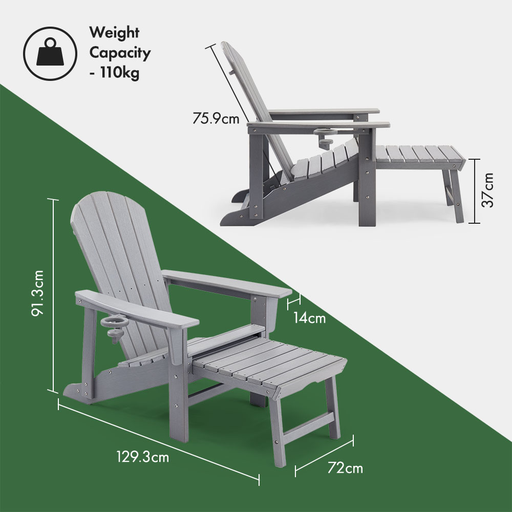 Westport Grey Adirondack Garden Chair with Footstool - image 2