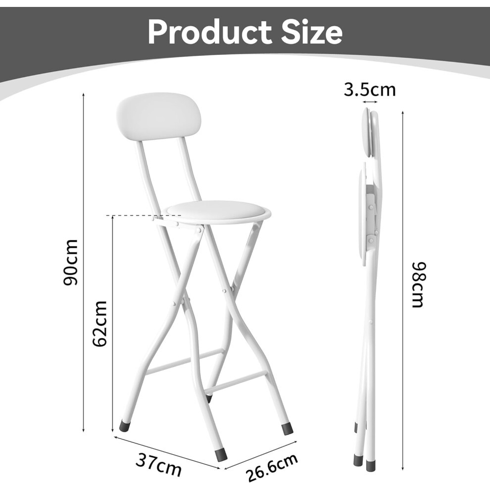White Padded Folding Breakfast Bar Stool Set of 2 - image 2