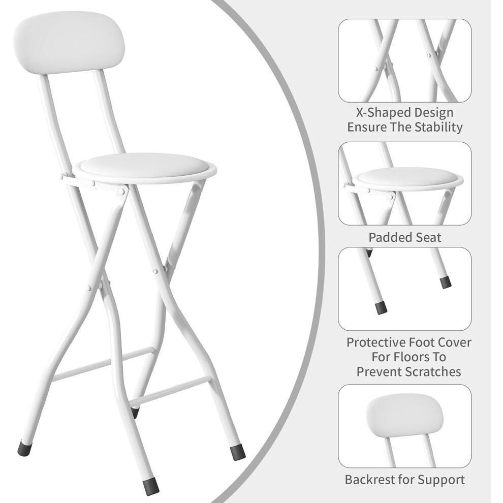 White Padded Folding Breakfast Bar Stool Set of 2 - image 3