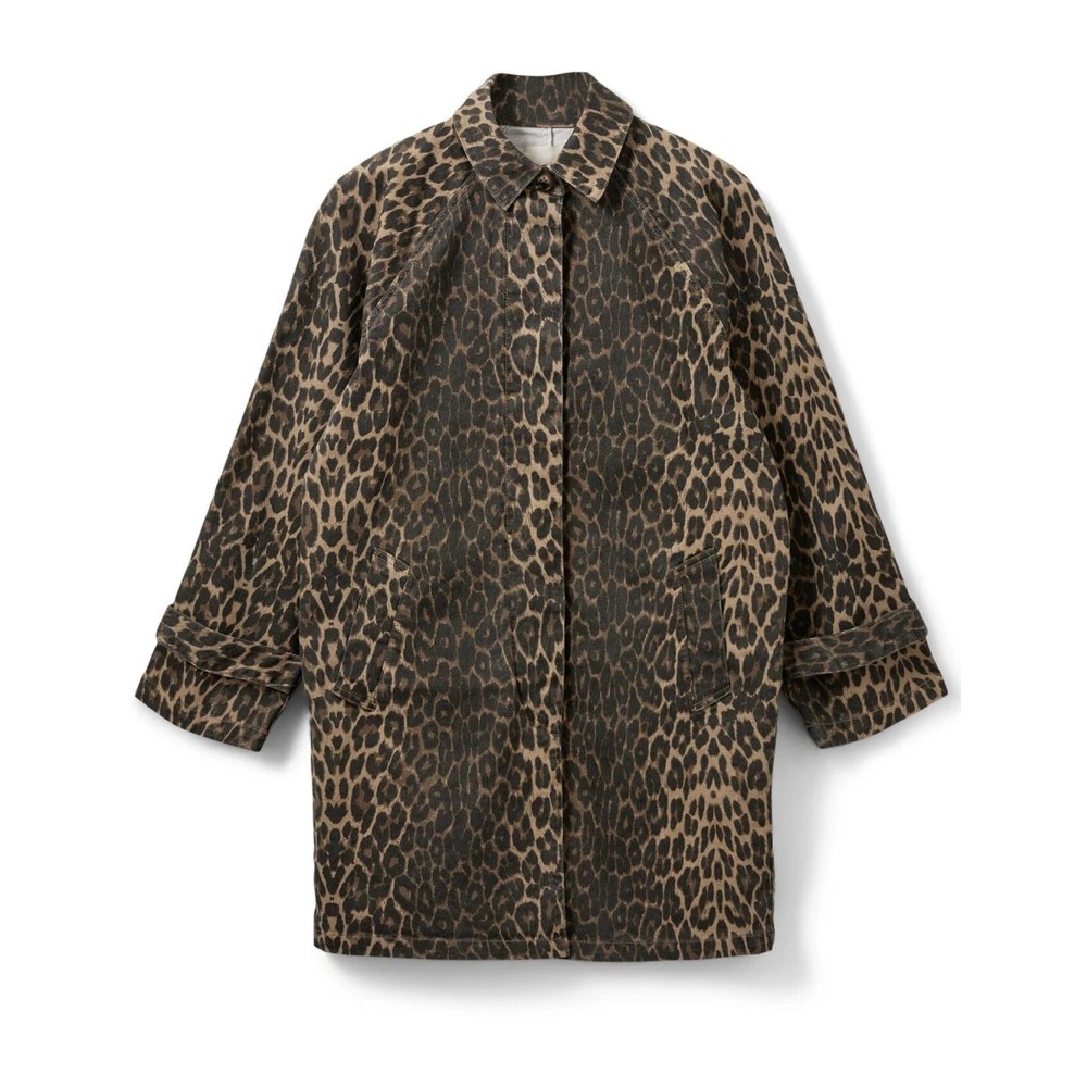 Leopard-print women's coat by Sofie Schnoor, featuring a relaxed fit, button closure, and two front pockets, crafted from a soft, textured fabric.