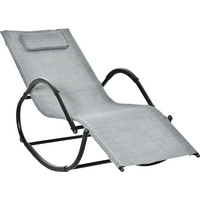 Gray Zero Gravity Rocking Lounge Chair with curved black metal frame and removable head pillow.