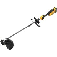Yellow and black DeWalt grass trimmer with split boom system and ergonomic handle, featuring a 54V XR FlexVolt battery.