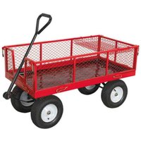 Red Sealey platform truck with mesh removable sides, black handle, and four large wheels.
