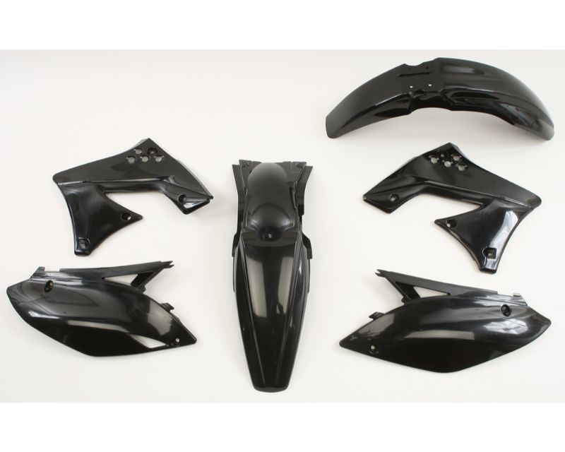 Acerbis Standard Plastics Kit for Kawasaki KXF250 (2009-2012) in black, featuring multiple plastic panels including front fender, side panels, and rear fender.