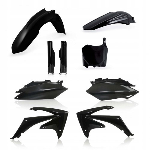 Full plastics kit in black for Honda CRF250R (2011-13) and CRF450R (2011-12), featuring fenders, side panels, and shrouds made from durable plastic material.