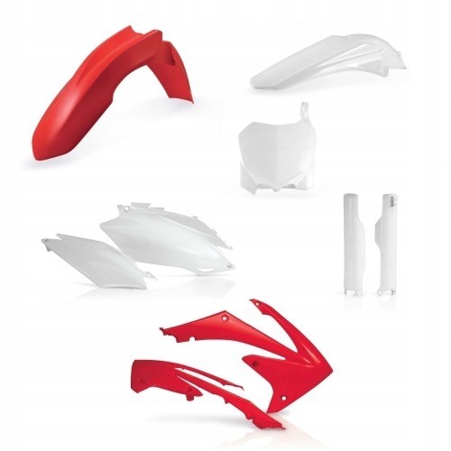 Acerbis Full Plastics Kit for Honda CRF250 (2011-13) and CRF450 (2011-12) featuring red and white plastic body panels, including front fender, side panels, and rear fender.