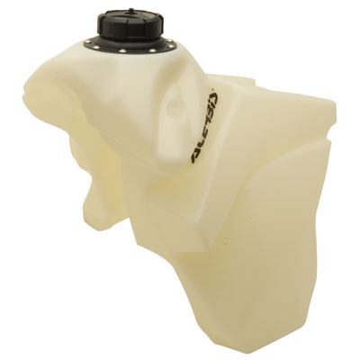Clear plastic fuel tank designed for KTM EXC 125-300 (2012-2016) and SX125-250 (2011-2015), featuring a black cap and a 12L capacity with a molded shape for optimal fit.