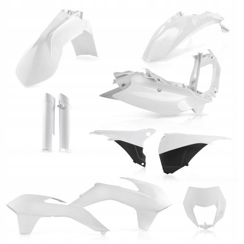 Acerbis Full Plastics Kit for KTM EXC/EXC-F 125-540 (2014-15) featuring multiple white plastic components, including fenders, side panels, and a front number plate.