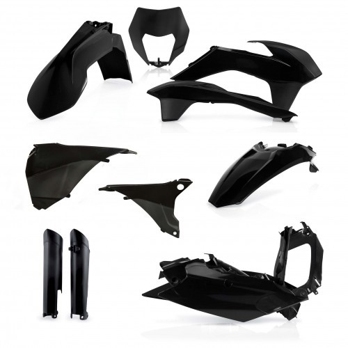 Acerbis Full Plastics Kit in black for KTM EXC/EXC-F 125-540 (2014-15), featuring multiple plastic components including fenders, side panels, and a front number plate.