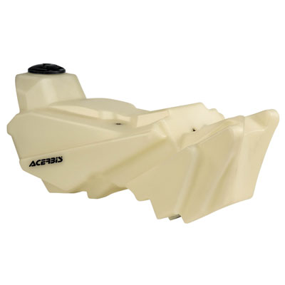 Clear plastic fuel tank by Acerbis, designed for Yamaha YZF250 (2014-18) and YZF450 (2014-17), featuring a sleek shape and a capacity of 11.3L with a black cap.
