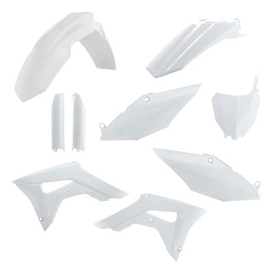 Acerbis Full Plastics Kit in white, featuring multiple motorcycle body panels including fenders, side panels, and shrouds, designed for Honda CRF250R 2018 and CRF450R 2017-18 models.