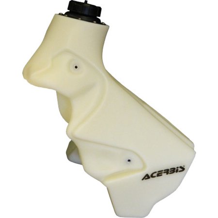 Clear plastic fuel tank by Acerbis for Yamaha YZ 125/250 (2005-2021), featuring a 12L capacity and a distinctive ergonomic design with a black cap.