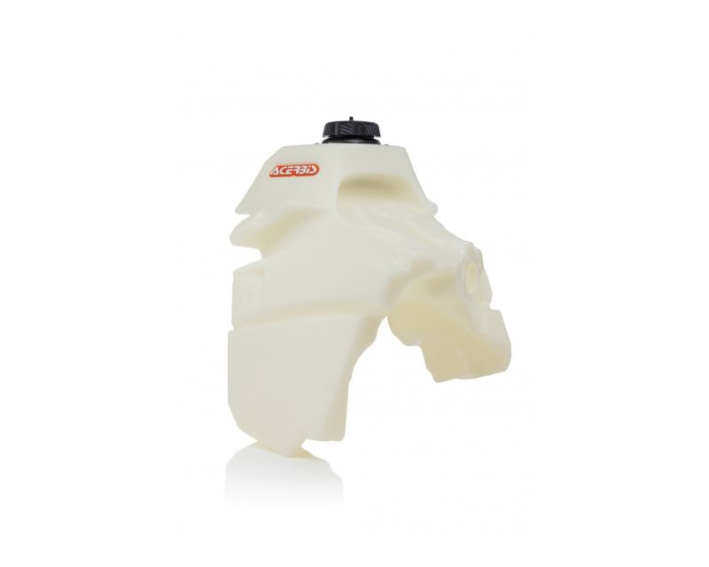 Clear plastic fuel tank designed for KTM EXC and XC-W models, featuring a sleek shape, a black cap, and the Acerbis logo in red. Capacity is 12 liters.