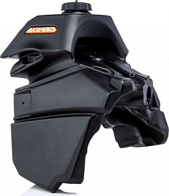 Acerbis complete black fuel tank for KTM EXC-F and XCF-W models (2020-2023), featuring a sleek design and a capacity of 15 liters, with an orange Acerbis logo.