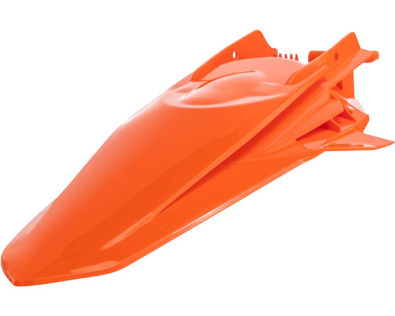 Acerbis rear fender in vibrant orange, designed for KTM EXC and XC-W TPI models from 2020-2023, featuring a sleek aerodynamic shape and durable plastic construction.
