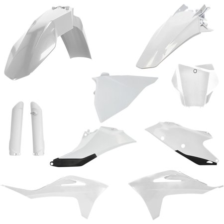 Acerbis Full Plastics Kit in white and black for Gas Gas EX 250/350/450F & EX300 & MX125 (2021-23), featuring various body panels and fenders made of durable plastic.
