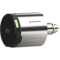 Silver 2N smart lock accessory with black electronic knob and green indicator light