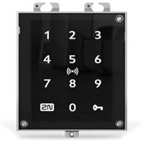 Black 2N access control reader with numeric keypad and RFID symbol on glossy surface