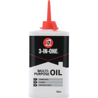 White 100ml bottle of 3-IN-ONE Multi-Purpose Oil with red nozzle and black label featuring usage icons.