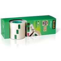 Green box of Scotch 3M stationery tape, 33m roll, with white tape and green plaid accents.