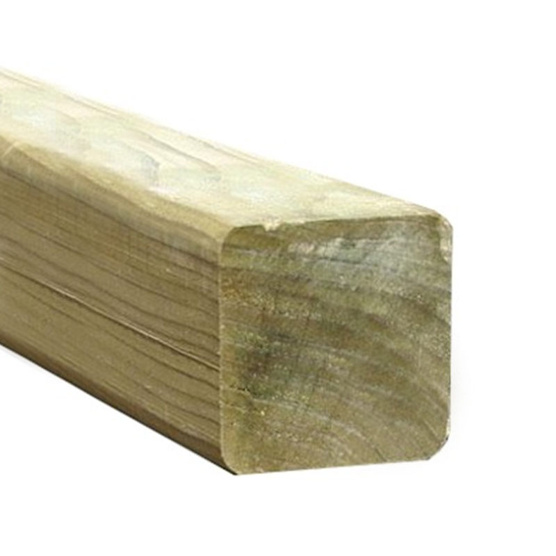 Forest Planed Pressure Treated Fence Post, measuring 4'11" x 2.7" x 2.7", features a smooth, light brown wood finish with rounded edges, ideal for outdoor fencing projects.