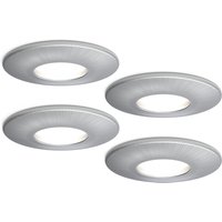 Satin chrome fire-rated downlights, round with recessed center, pack of 4 by 4lite.