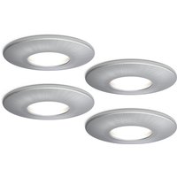 Satin chrome fire-rated downlights, round design, IP65, GU10 compatible, pack of 4 by 4lite.