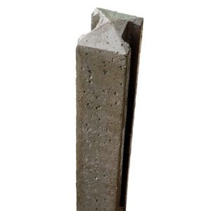 Lightweight concrete fence post in grey, measuring 8' x 4" x 3", featuring a textured surface with a tapered top and a slot for easy installation.