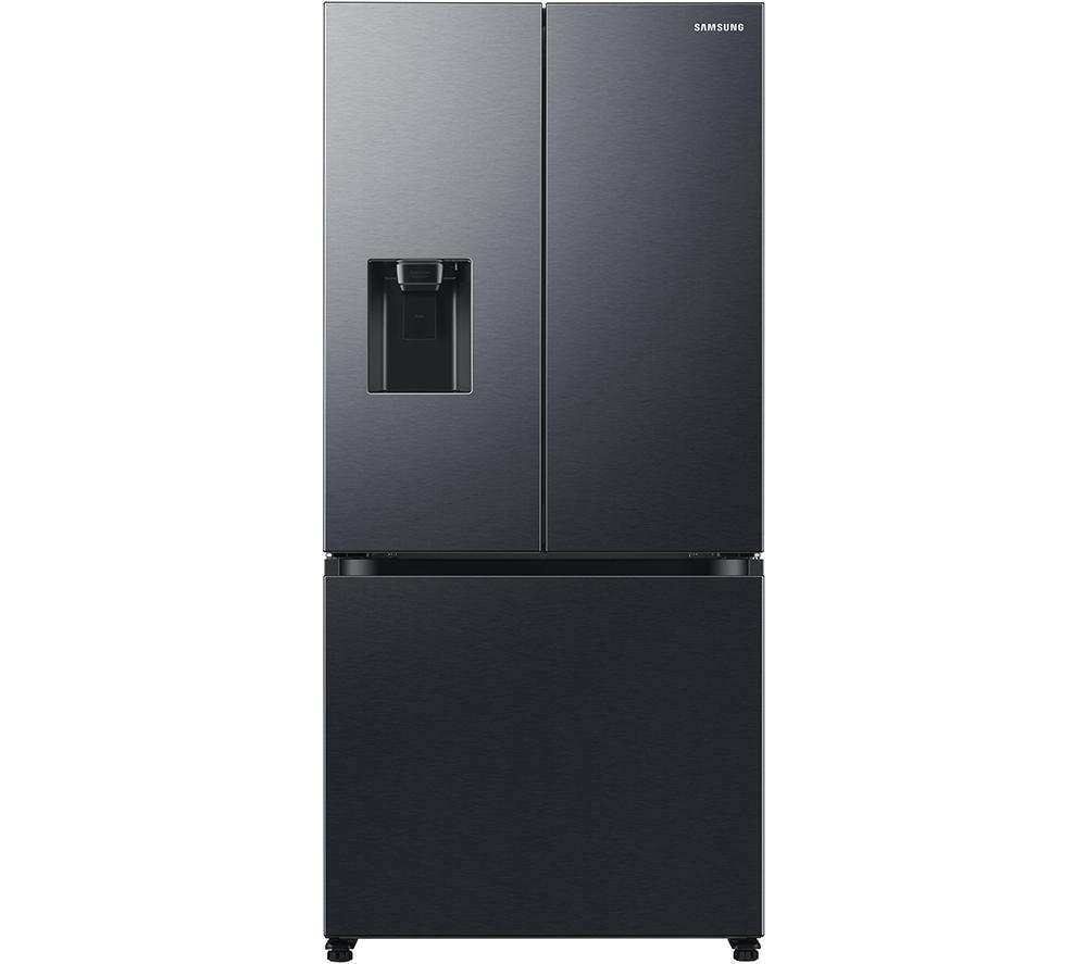 Samsung Bespoke AI French Door Refrigerator in sleek black finish, featuring a modern design, dual doors, water dispenser, and spacious 495L capacity with SpaceMax technology.